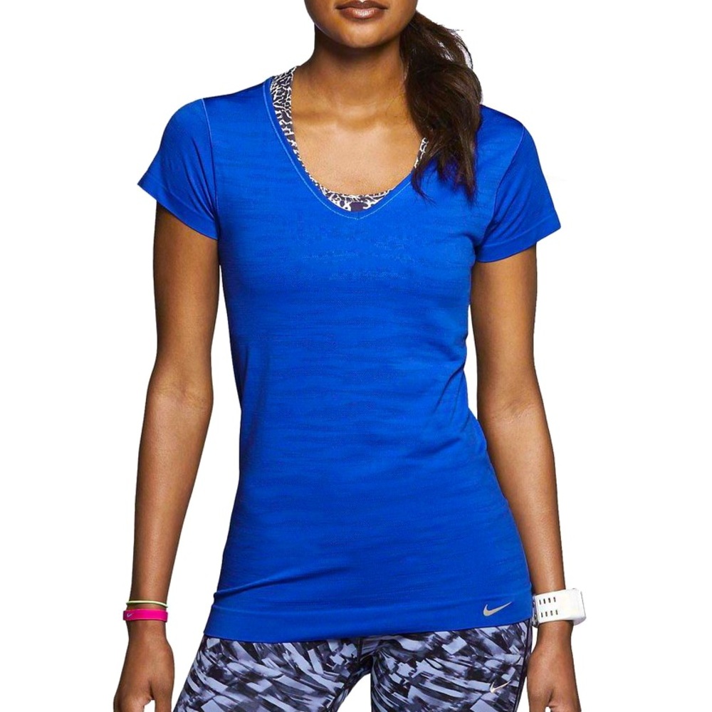 Nike Women’s Royal Blue V Neck Textured Dri Fit T